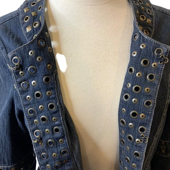 LaL live a little large (12)womens studded jean jacket, 3/4 bell ruffle sleeve h - Picture 5 of 7